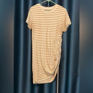Universal Thread Cream and Tan Striped Short Sleeve Dress